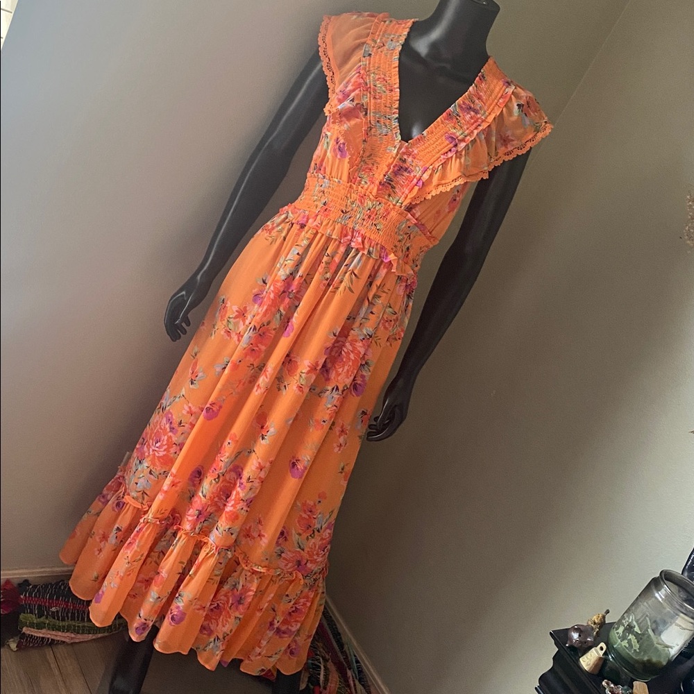 Jessica Simpson Vibrant Orange Floral Maxi Dress